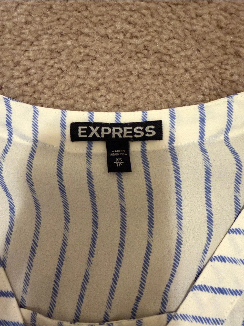 Striped V-Neck Women's Blouse - White & Blue